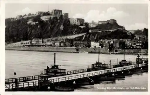 Ak Ehrenbreitstein Koblenz am Rhein, Festung, Schiffsbrücke