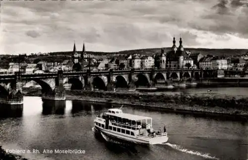 Ak Koblenz am Rhein, alte Moselbrücke, Dampfschiff