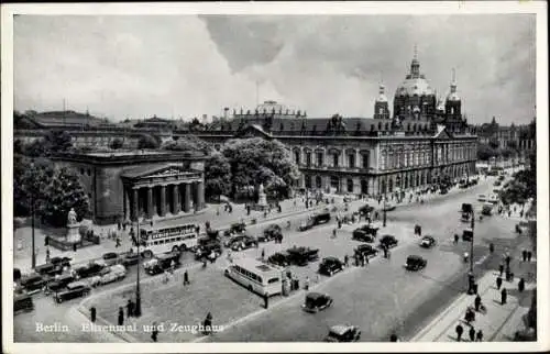 Ak Berlin Mitte, Unter den Linden, Ehrenmal, Zeughaus, Autos, Omnibus