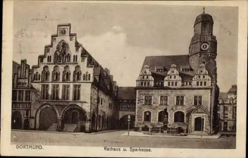 Ak Dortmund, Marktplatz mit Blick auf das Rathaus und Sparkasse