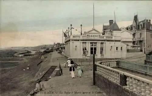 Ak Villers sur Mer Calvados, Digue a Maree basse, Casino