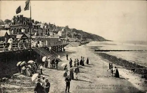 Ak Villers sur Mer Calvados, Etablissement des Bains, Strand