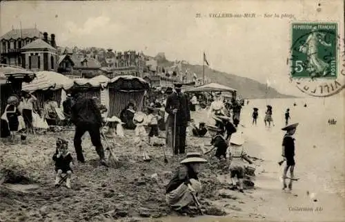 Ak Villers sur Mer Calvados, Strand, Kinder