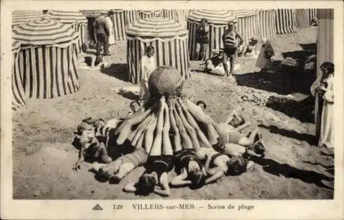 Ak Villers sur Mer Calvados, Scene de plage, Badegäste