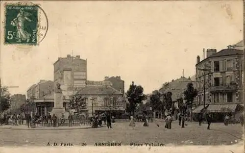 Ak Asnières-sur-Seine Hauts-de-Seine, Place Voltaire, Denkmal