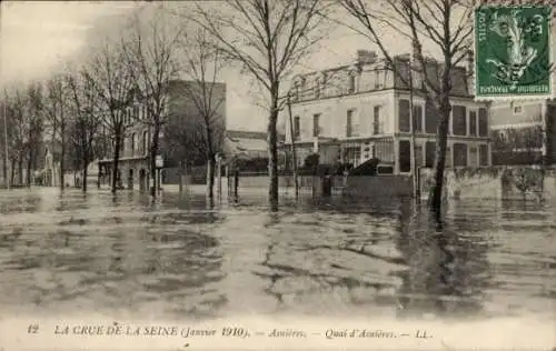 Ak Asnières-sur-Seine Hauts-de-Seine, Hochwasser Januar 1910, Quai