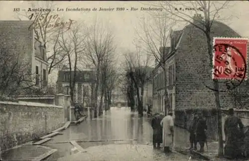 Ak Asnières-sur-Seine Hauts-de-Seine, Hochwasser Januar 1910, Rue Duchesnay