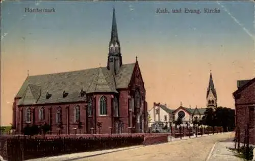 Ak Horstermark Horst Emscher Gelsenkirchen im Ruhrgebiet, Kath. und Evang. Kirche