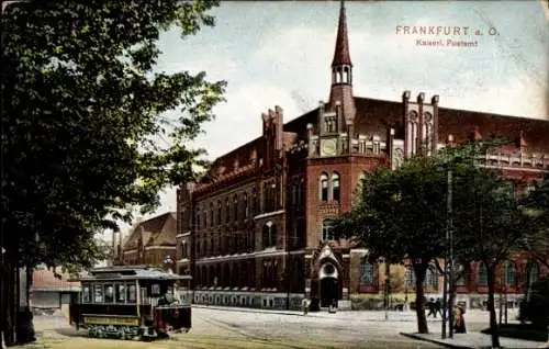 Ak Frankfurt an der Oder, kaiserliches Postamt, Straßenbahn