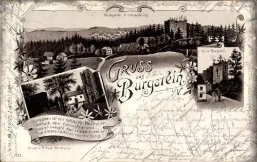 Litho Burgstein Weischlitz Vogtland, Ruine, Stadtansicht und Umgebung