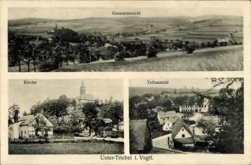 Ak Untertriebel Triebel im Vogtland, Gesamtansicht, Teilansicht, Kirche