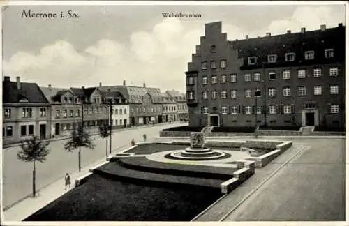 Ak Meerane in Sachsen, Weberbrunnen, Giebelhaus