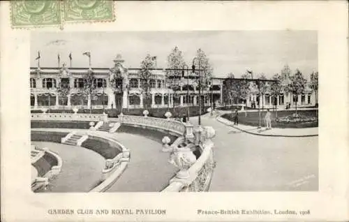 Ak London City England, Französisch-Britische Ausstellung 1908, Garden Club, Royal Pavilion