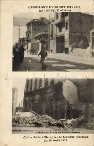 Ak Saloniki Thessaloniki Griechenland, Ecken der Stadt nach dem Brand 1917