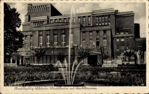 Ak Teplice Šanov Teplitz Schönau Region Aussig, Stadttheater, Leuchtbrunnen