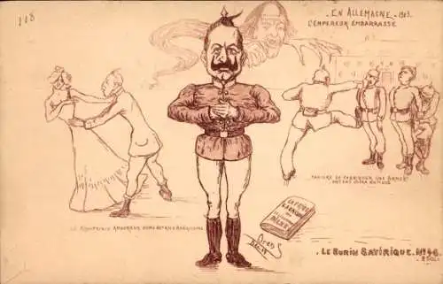 Künstler Ak Französische Propaganda, Karikatur Kaiser Wilhelm II.