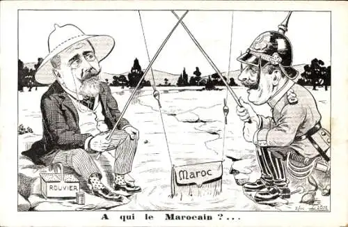 Ak Karikatur, Marokkokrise, Kaiser Wilhelm II., Maurice Rouvier