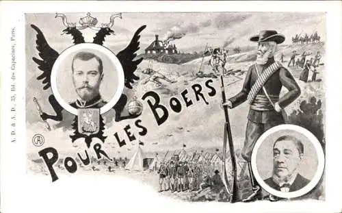 Ak Guerre des Boers, Pour les Boers, Zar Nikolaus II., Paul Kruger, Burenkrieg