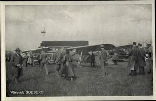 Ak Oost Souburg Zeeland Niederlande, Flugfeld, Doppeldecker