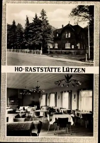 Ak Lützen im Burgenlandkreis, HO-Raststätte, Außenansicht, Speisesaal