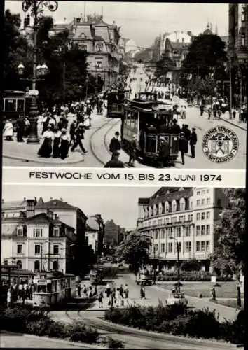 Ak Plauen im Vogtland, Festwoche 1974, 25 Jahre DDR, 750 Jahre Stadt, 80 Jahre Straßenbahn