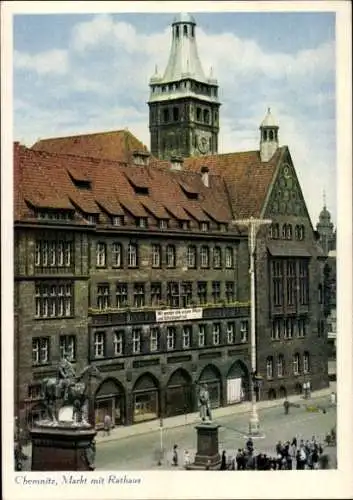 Ak Chemnitz in Sachsen, Markt mit Rathaus