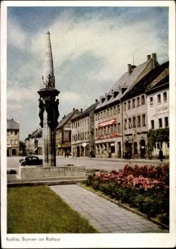 Ak Rochlitz an der Mulde Sachsen, Brunnen am Rathaus