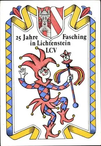 Wappen Ak Lichtenstein in Sachsen, 25 Jahre Fasching LCV, Harlekin