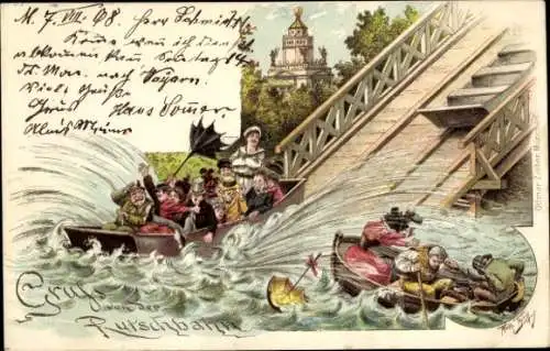 Künstler Litho Thiele, Arthur, Gruß von der Rutschbahn, Wasserrutschbahn