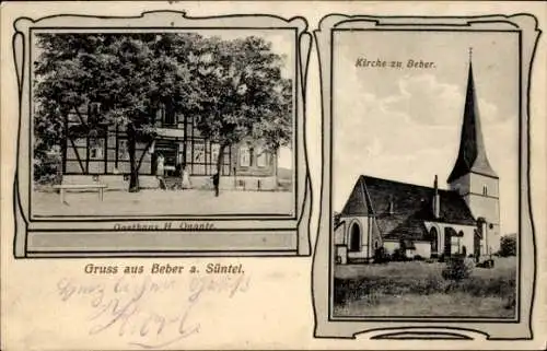 Ak Beber Bad Münder am Deister, Kirche, Gasthaus H. Quante