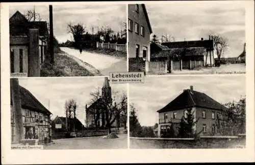 Ak Lebenstedt Salzgitter in Niedersachsen, Kirche, Denkmal, Fleischerei Kallbrei, Villa, Dorfstraße