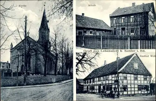 Ak Lebenstedt Salzgitter in Niedersachsen, Gasthof Wolf, Schule, Kirche