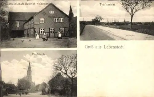 Ak Lebenstedt Salzgitter in Niedersachsen, Gastwirtschaft Heinrich Heinemann, Dorfstraße, Kirche