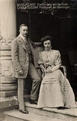 Foto Ak Wilhelm Ernst Großherzog von Sachsen Weimar Eisenach, Carola Feodora von Meiningen