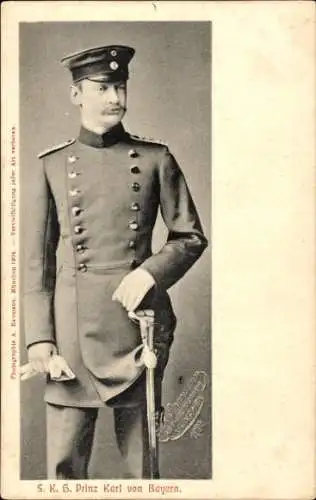 Ak Prinz Karl von Bayern, Standportrait, Uniform