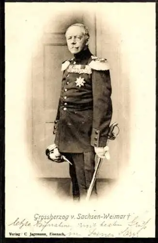 Ak Großherzog Carl Alexander von Sachsen Weimar, Portrait in Uniform, Trauerkarte zum Tod 1901