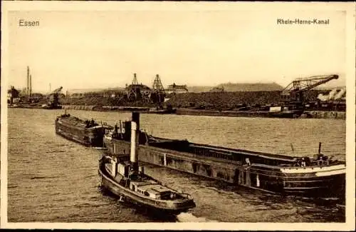 Ak Essen im Ruhrgebiet, Rhein Herne Kanal, Schiffe, Lastzug