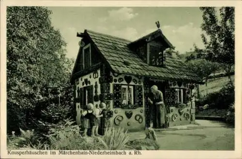 Ak Niederheimbach am Rhein, Knusperhäuschen im Märchenhain, Hänsel und Gretel