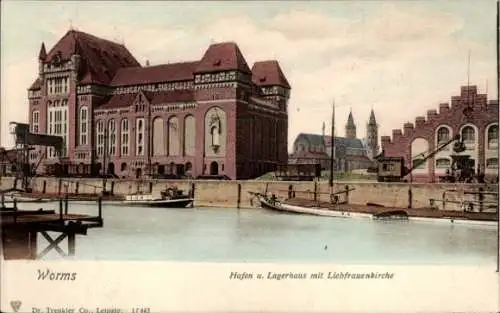 Ak Worms am Rhein, Hafen und Lagerhaus, Liebfrauenkirche