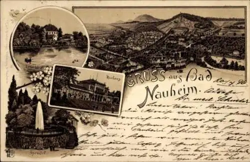 Litho Bad Nauheim in Hessen, Gesamtansicht, Kurhaus, Sprudel