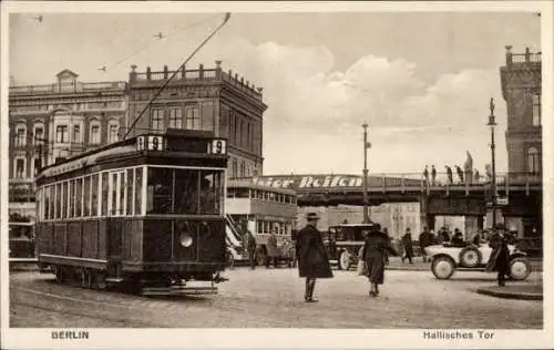 Ak Berlin Kreuzberg, Hallesches Tor, Straßenbahn 9