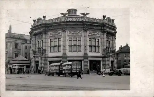 Foto Ak Leipzig in Sachsen, Panorama, Groß-Gaststätte, Künstler-Spiele, Lastwagen Georg Hässler