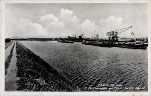 Ak Karnap Essen im Ruhrgebiet, Hafenanlagen am Rhein-Herne Kanal