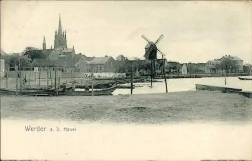 Ak Werder an der Havel, Teilansicht, Windmühle