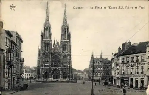 Ak Ostende Ostende Westflandern, Platz, Peter-und-Paul-Kirche