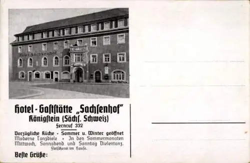 Ak Königstein an der Elbe Sächsische Schweiz, Hotel Gaststätte Sachsenhof, Braustübel, Landkarte