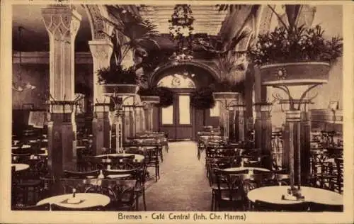 Ak Hansestadt Bremen, Café Central, Innenansicht