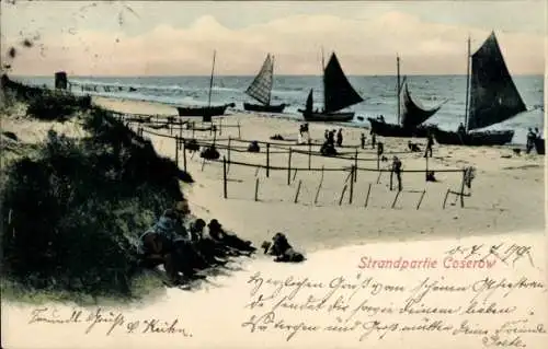 Ak Ostseebad Koserow auf Usedom, Strand, Segelboote