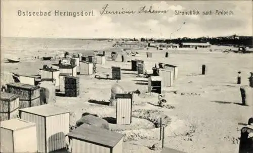 Ak Ostseebad Heringsdorf auf Usedom, Strandblick nach Ahlbeck