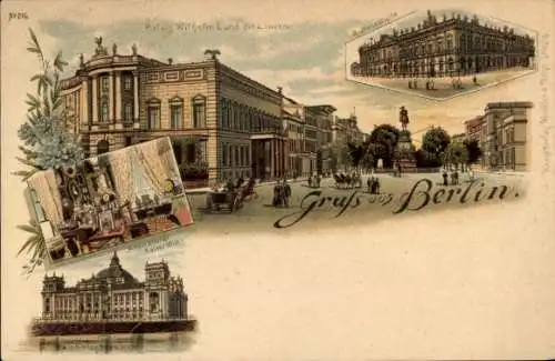 Litho Berlin, Ruhmeshalle, Palais Wilhelm I., Arbeitszimmer Kaiser Wilhelm I., Reichstagsgebäude